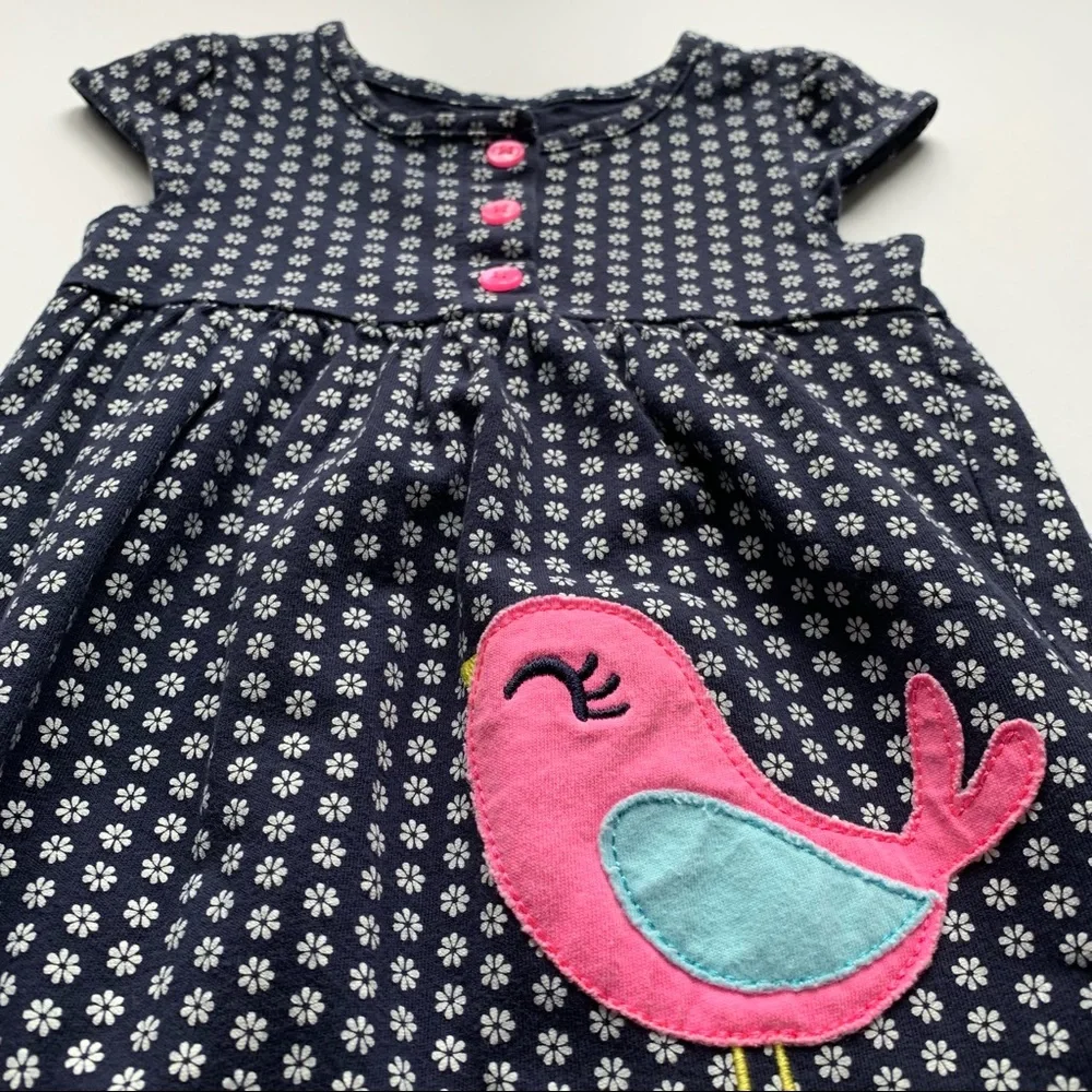 Carters Romper Floral Daisy Navy Pink Bird Outfit Girls Toddler Size 18 Months
